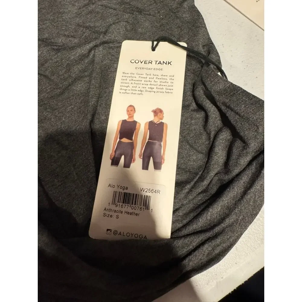 NWT Alo Yoga Cover Tank Anthracite Heather Crop Gym Workout Sports Size S